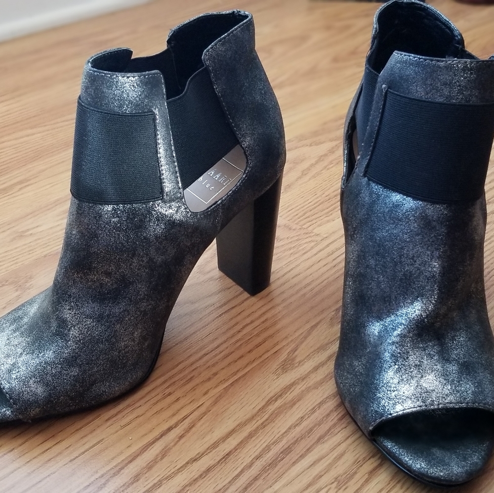 Kaari Blue Pewter Peep Toe Ankle Bootie
